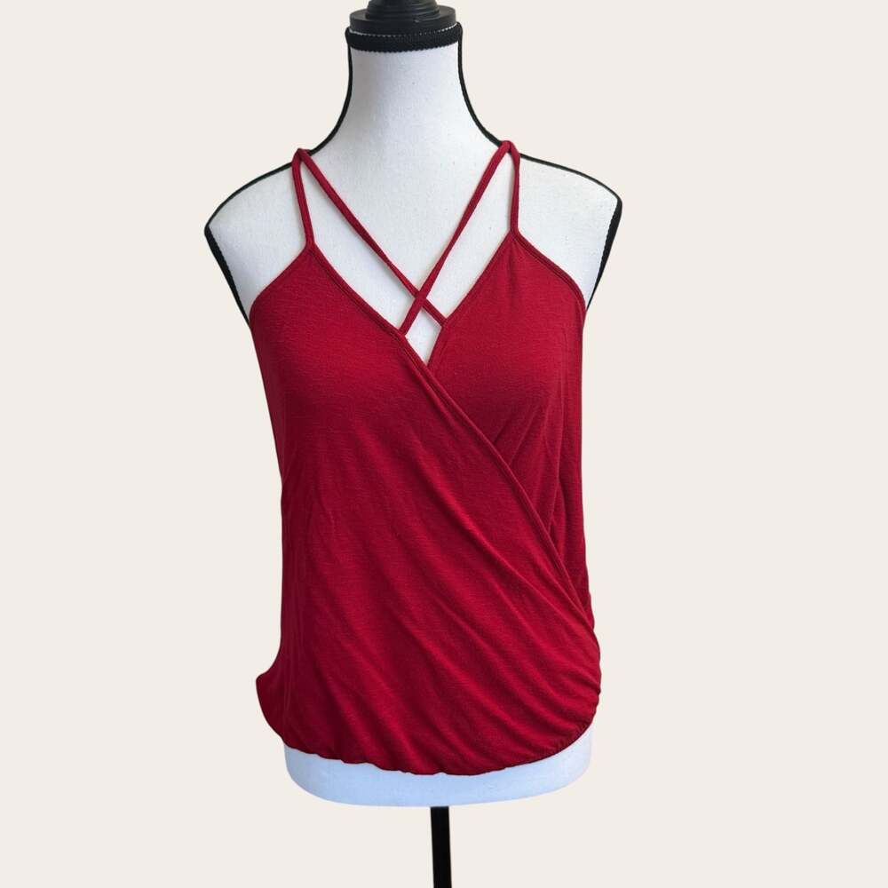 Pink Rose Red Crossover Halter Bubble Hem Tank Top Size M